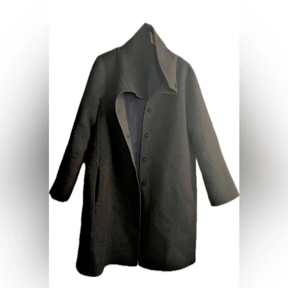 Eileen Fisher Large Ash Brown Cashmere Coat - Picture 2 of 3